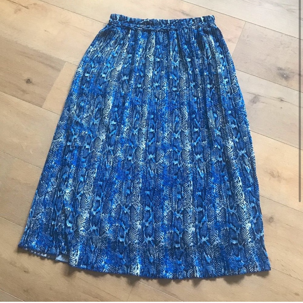 Blue Python Pleated Midi Skirt